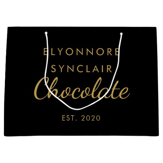 Elegant Black Gold Script Chocolate Groot Cadeauzakje (Voorkant)