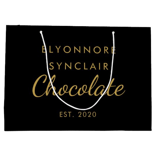 Elegant Black Gold Script Chocolate Groot Cadeauzakje (Achterkant)