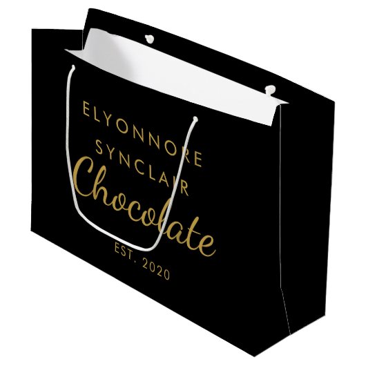 Elegant Black Gold Script Chocolate Groot Cadeauzakje (Voorkant Gekanteld)