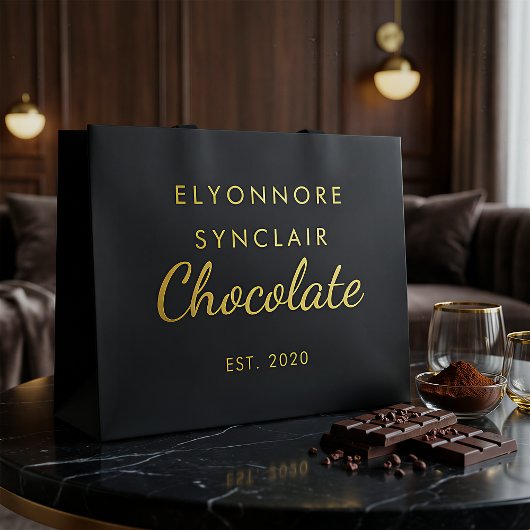 Elegant Black Gold Script Chocolate Groot Cadeauzakje