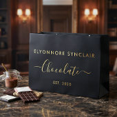 Elegant Black Gold Script Chocolate Groot Cadeauzakje