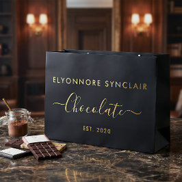 Elegant Black Gold Script Chocolate Groot Cadeauzakje