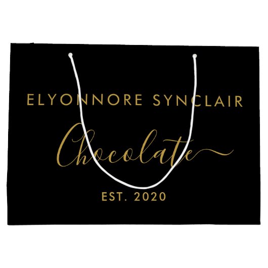 Elegant Black Gold Script Chocolate Groot Cadeauzakje (Achterkant)