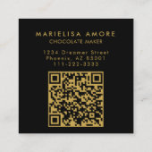 Elegant Black Gold Script Chocolate Qr Code Vierkante Visitekaartje (Achterkant)