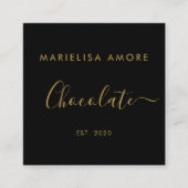 Elegant Black Gold Script Chocolate Qr Code Vierkante Visitekaartje (Voorkant)
