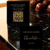 Elegant Black Gold Script Chocolate Qr Code Vierkante Visitekaartje