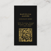 Elegant Black Gold Script Chocolate Qr Code Visitekaartje (Achterkant)