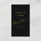 Elegant Black Gold Script Chocolate Qr Code Visitekaartje (Voorkant)
