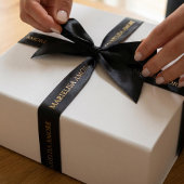 Elegant Black Gold Script Chocolate Satijnen Lint