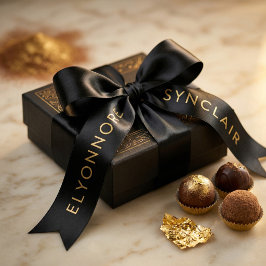 Elegant Black Gold Script Chocolate Satijnen Lint