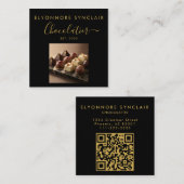 Elegant Black Gold Script Chocolatier Photo QrCode Vierkante Visitekaartje (Voorkant / Achterkant)