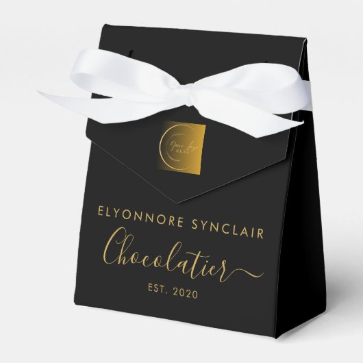 Elegant Black Gold Script Chocolatier Qr Code Bedankdoosjes (Voorkant Zijde)