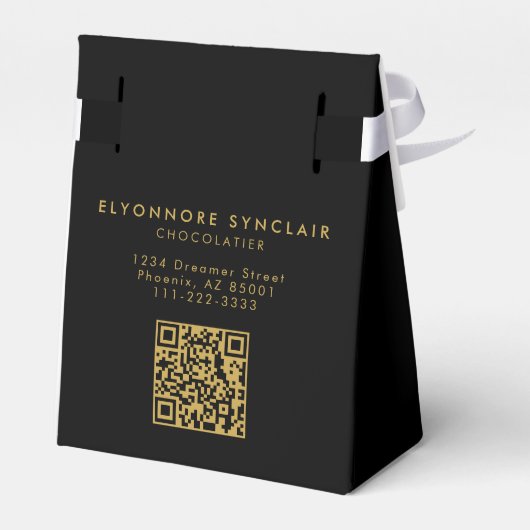 Elegant Black Gold Script Chocolatier Qr Code Bedankdoosjes (Achterkant)