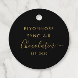 Elegant Black Gold Script Chocolatier Qr Code Bedankjes Labels