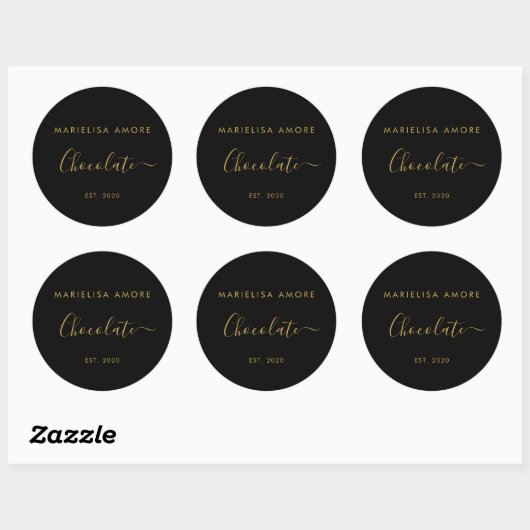 Elegant Black Gold Script Chocolatier Qr Code Ronde Sticker (Vel)