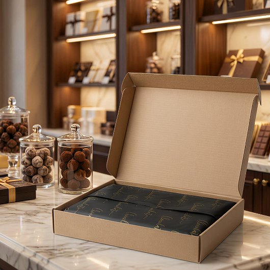 Elegant Black Gold Script Chocolatier Qr Code Tissuepapier