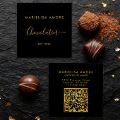 Elegant Black Gold Script Chocolatier Qr Code Vierkante Visitekaartje