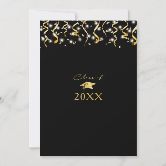Elegant Black Gold Script Confetti Afstuderen Invi Kaart (Achterkant)