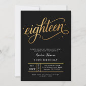 Elegant Black & Gold Script Eighteen 18th Birthday Kaart (Voorkant)