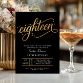 Elegant Black & Gold Script Eighteen 18th Birthday Kaart