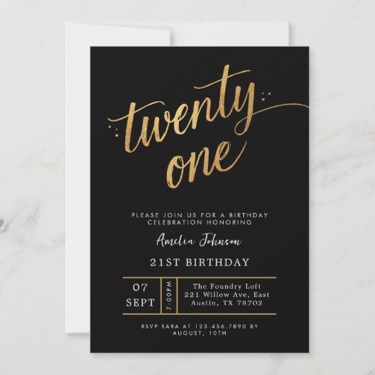 Elegant Black & Gold Script Eighteen 21st Birthday Kaart (Voorkant)