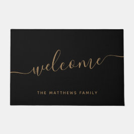 Elegant Black Gold Script Family Name Welkom Deurmat