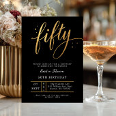 Elegant Black & Gold Script Fifty 50th Birthday  Kaart