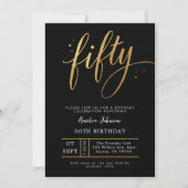 Elegant Black & Gold Script Fifty 50th Birthday  Kaart (Voorkant)