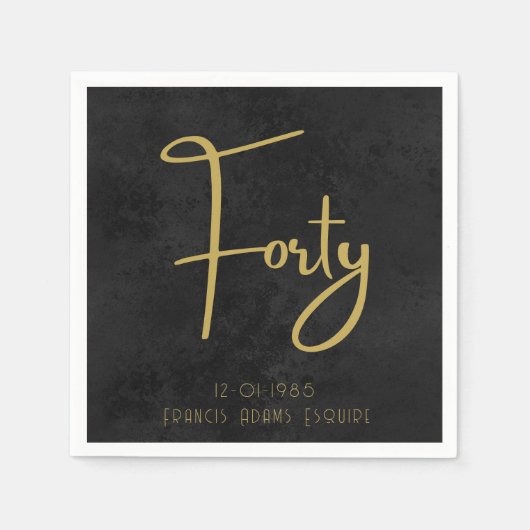 Elegant Black & Gold Script Forty Modern Birthday Servet (Voorkant)