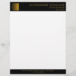 Elegant Black Gold Script Logo Chocolatier Briefhoofd