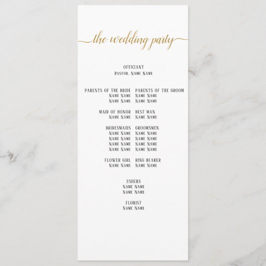 Elegant Black Gold Script Minimal Wedding Ceremony Programmakaart (Achterkant)