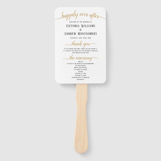 Elegant Black Gold Script Minimal Wedding Program Handwaaier (Voorkant)
