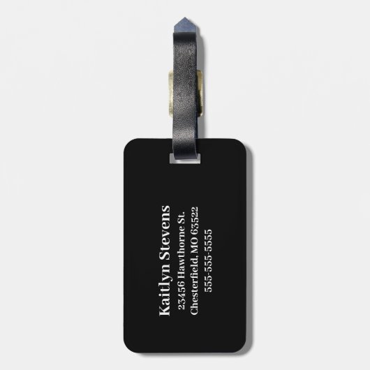 Elegant Black Gold Script Monogram Bagagelabel (Achterkant verticaal)