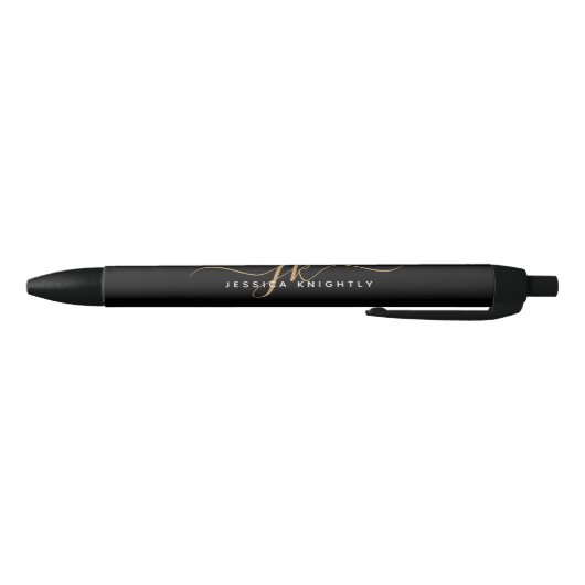 Elegant Black Gold Script Monogram Initiaal Naam Zwarte Inkt Pen (Bodem)