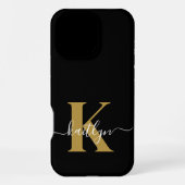 Elegant Black Gold Script Monogram iPhone Hoesje (Achterkant)