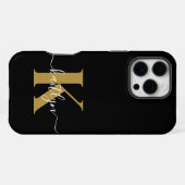 Elegant Black Gold Script Monogram iPhone Hoesje (Achterkant horizontaal)