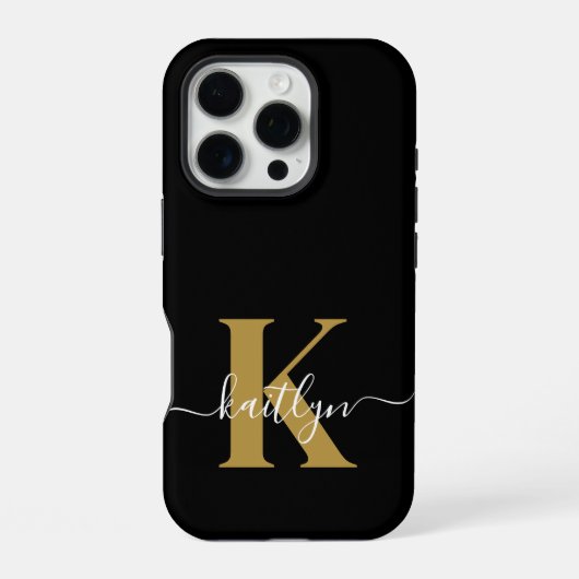 Elegant Black Gold Script Monogram iPhone Hoesje (Achterkant)