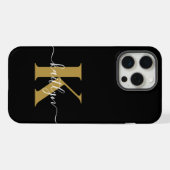 Elegant Black Gold Script Monogram iPhone Hoesje (Achterkant horizontaal)