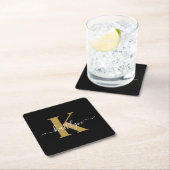 Elegant Black Gold Script Monogram Kartonnen Onderzetters (Insitu)
