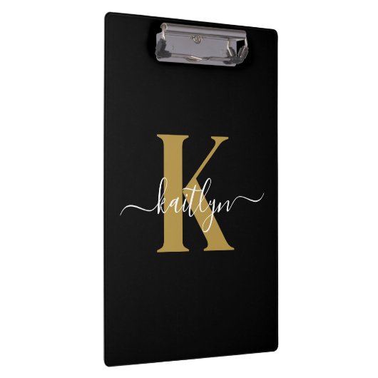 Elegant Black Gold Script Monogram Klembord (Rechts)
