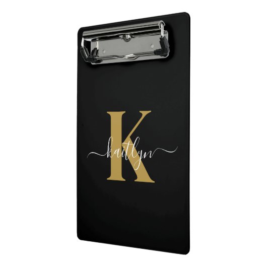 Elegant Black Gold Script Monogram Mini Klembord (Angled2)
