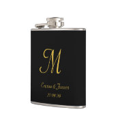 Elegant Black & Gold Script Monogram Name Weddensc Heupfles (Links)