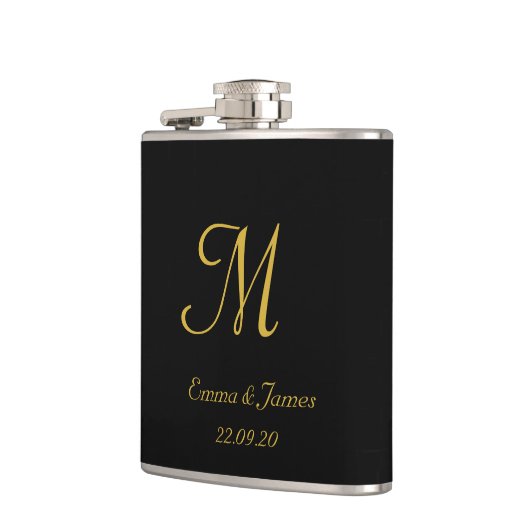Elegant Black & Gold Script Monogram Name Weddensc Heupfles (Links)