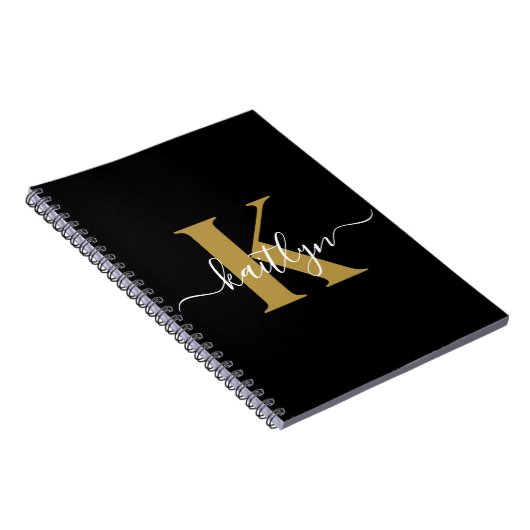 Elegant Black Gold Script Monogram Notitieboek (Rechterzijde)