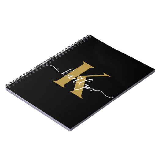 Elegant Black Gold Script Monogram Notitieboek (Linkerzijde)