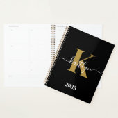 Elegant Black Gold Script Monogram Planner (Display)