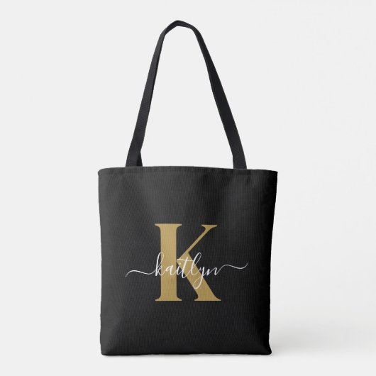 Elegant Black Gold Script Monogram Tote Bag (Achterkant)