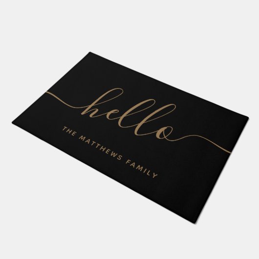 Elegant Black Gold Script Name Hallo Welkom Deurmat (Schuin)