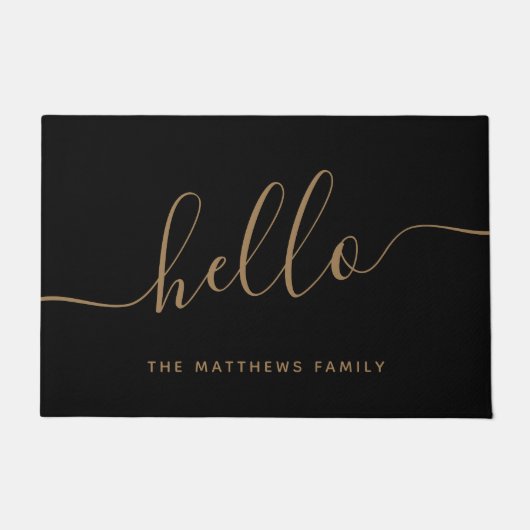 Elegant Black Gold Script Name Hallo Welkom Deurmat (Voorkant)