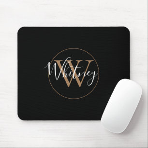 Elegant Black Gold Script Name Monogram Muismat